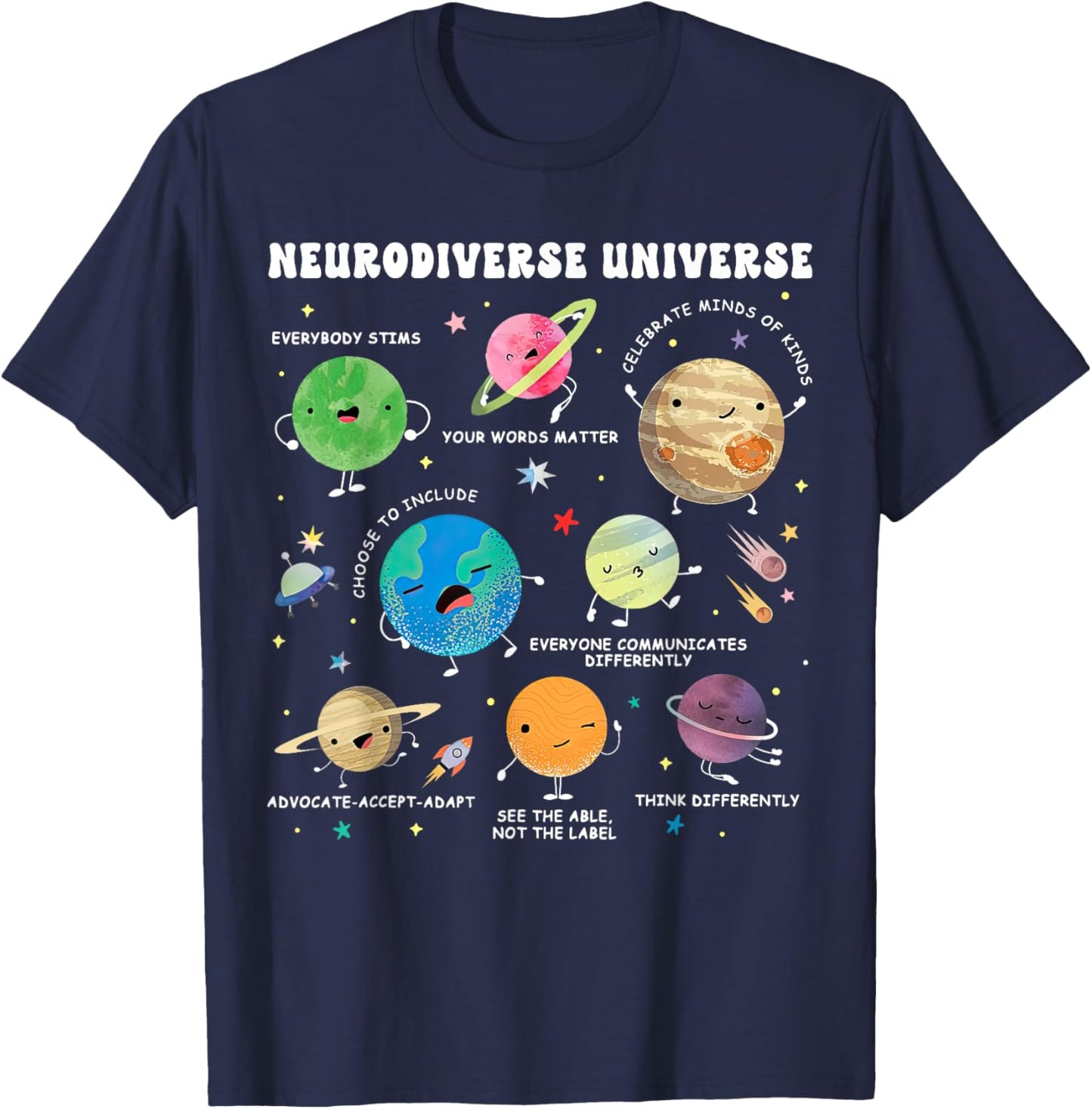 Neurodiverse Universe Space Planet Special Education Teacher T-Shirt - T-Shirt | Navy