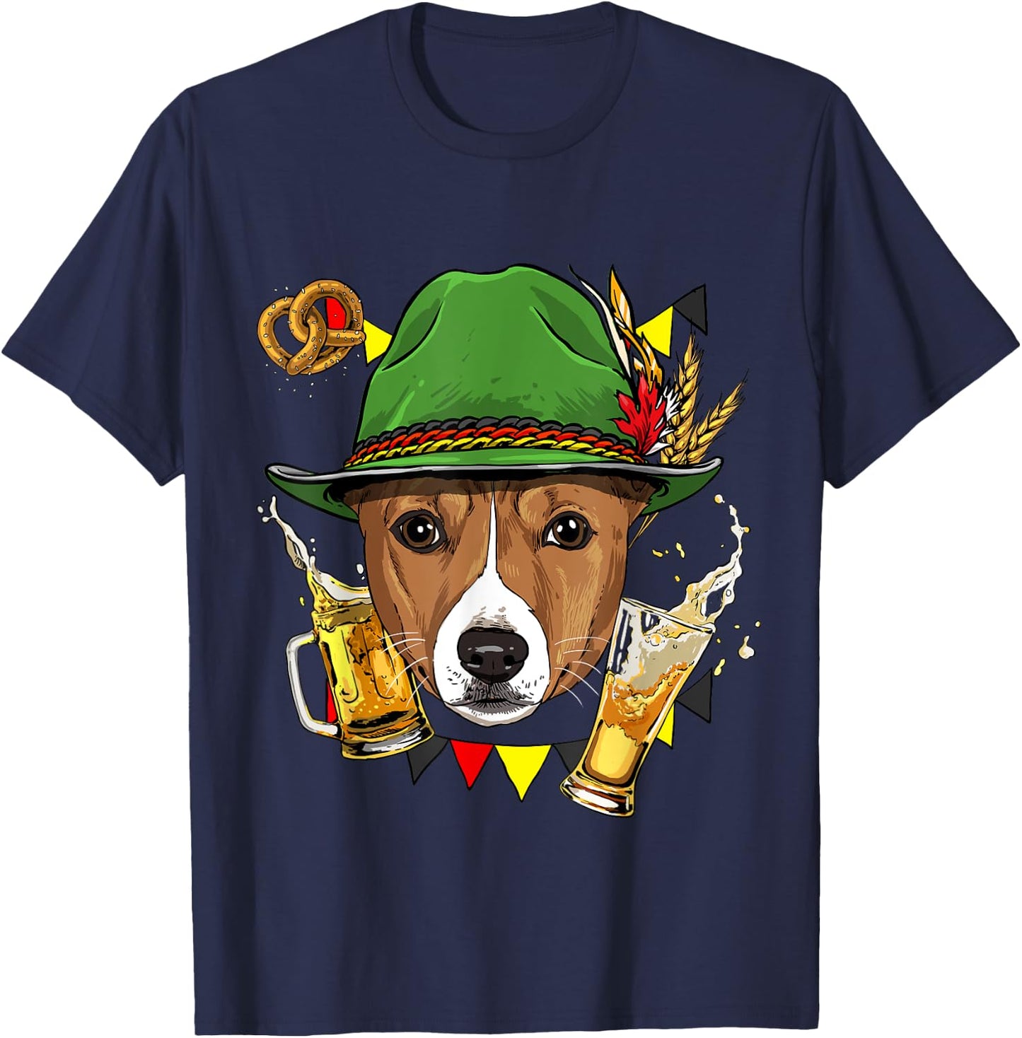 Basenji Oktoberfest Dog Lederhosen German Beer Fest T-Shirt - T-Shirt | Navy