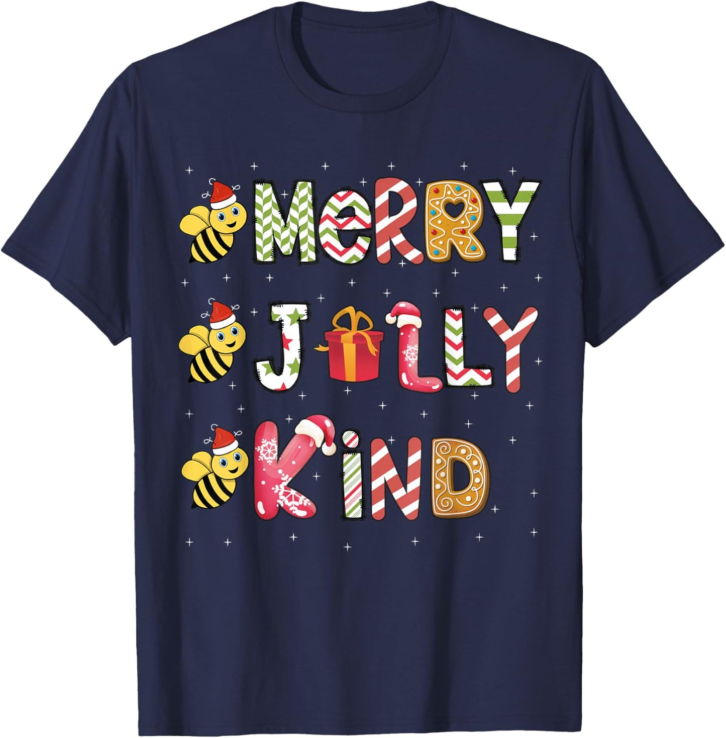 Bee Christmas Teacher Xmas - Be Merry Be Jolly Be Kind T-Shirt - T-Shirt | Navy