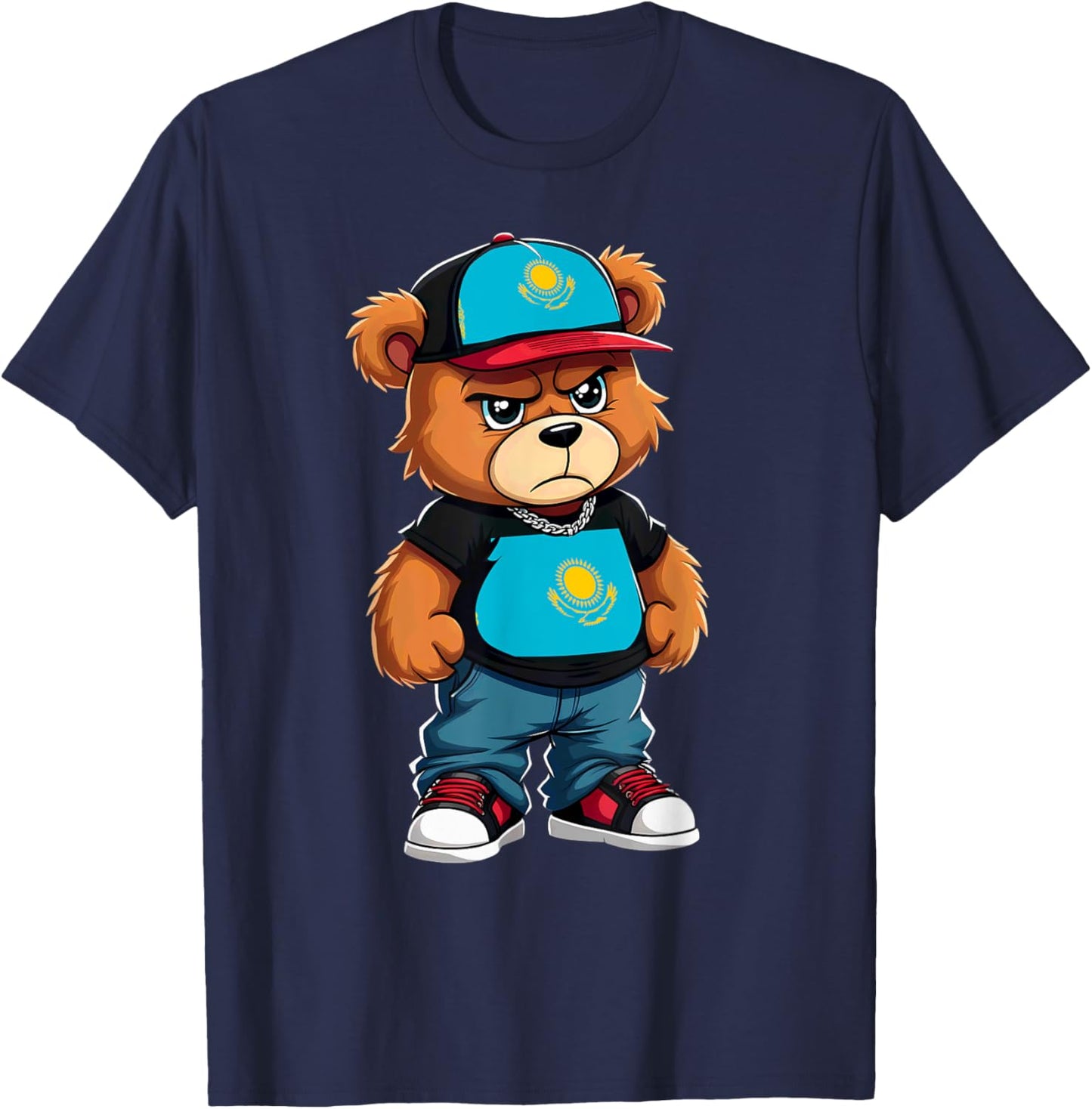 Kazakh Flag Teddy Bear Kazakhstan Hip Hop T-Shirt - T-Shirt | Navy