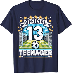 13 Years Official Teenager Soccer 13th Birthday Boy Girl T-Shirt - T-Shirt | Navy