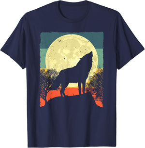 Cool Wolf Design Women Vintage Wolf Howling Animal T-Shirt - T-Shirt | Navy