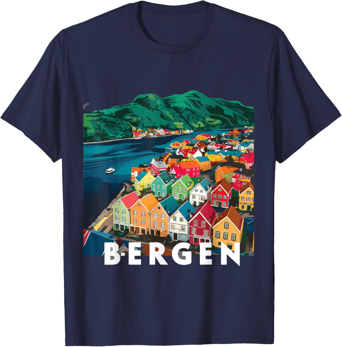 Harbor City Norway Bergen House Costume Fjords of Norway T-Shirt - T-Shirt | Navy