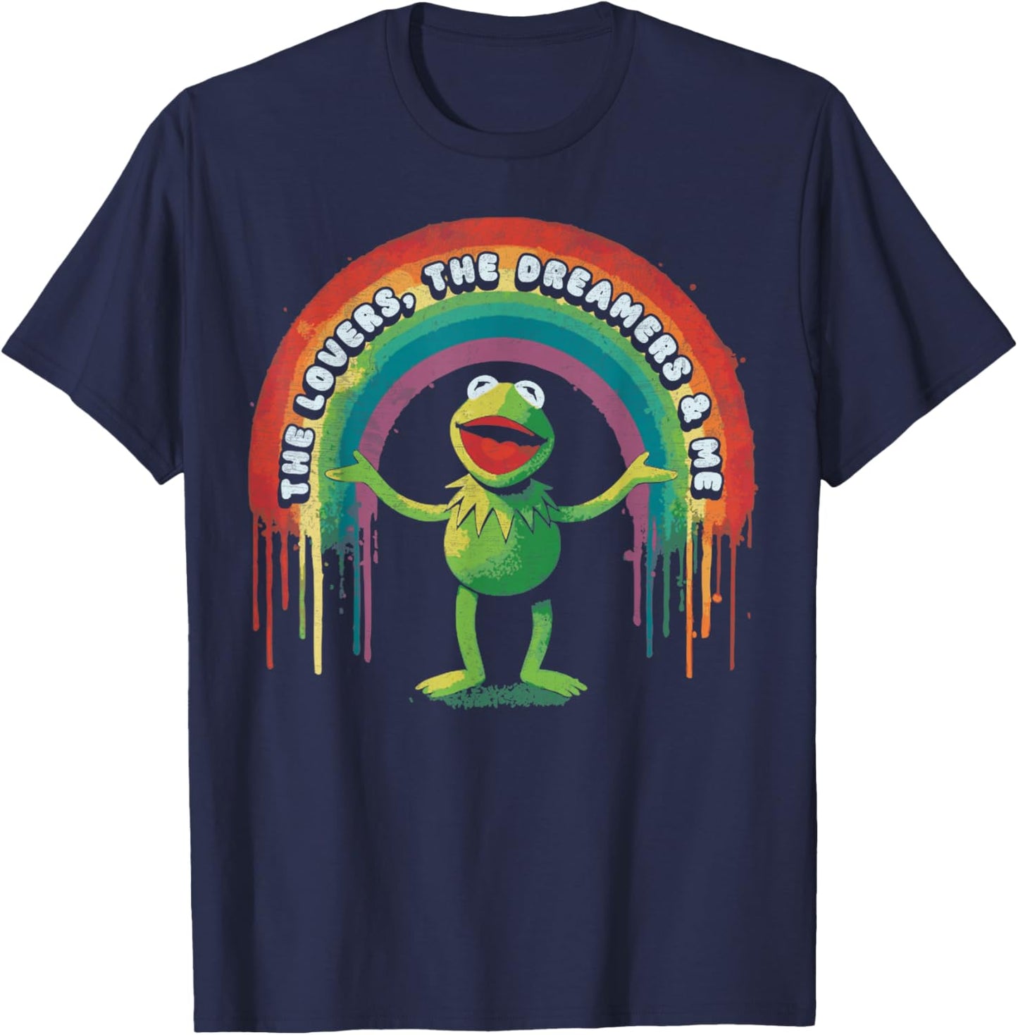 Funny Retro Rainbow Frog Connection The Lovers The Dreamers T-Shirt - T-Shirt | Navy
