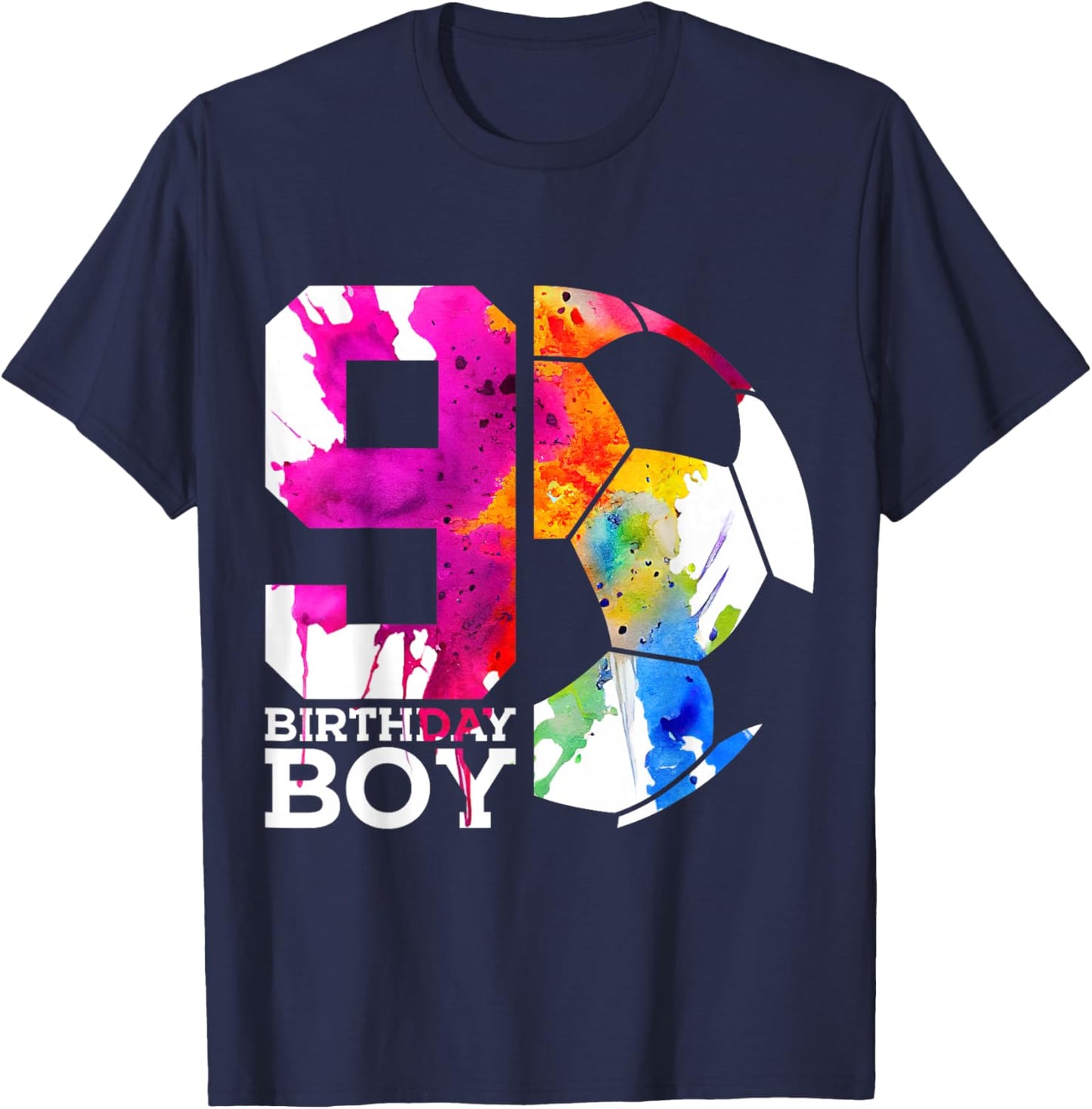 9 Birthday Boy Soccer 9th Birthday T-Shirt - T-Shirt | Navy