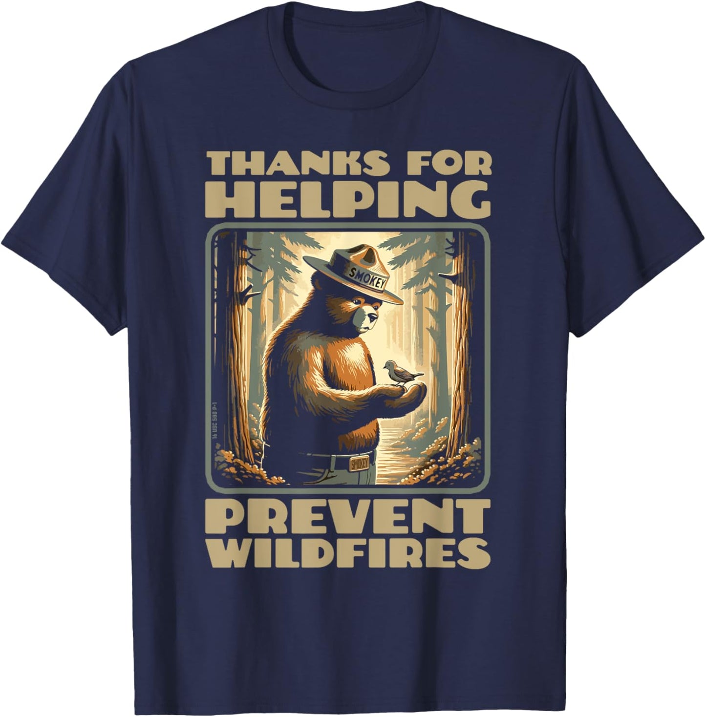 Smokey Bear & Baby Bird Forest Friend - Thanks For Helping T-Shirt - T-Shirt | Navy