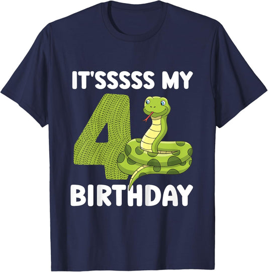 Kids 4th Reptile Birthday Four Year Old Snake Birthday Party T-Shirt - T-Shirt | Navy