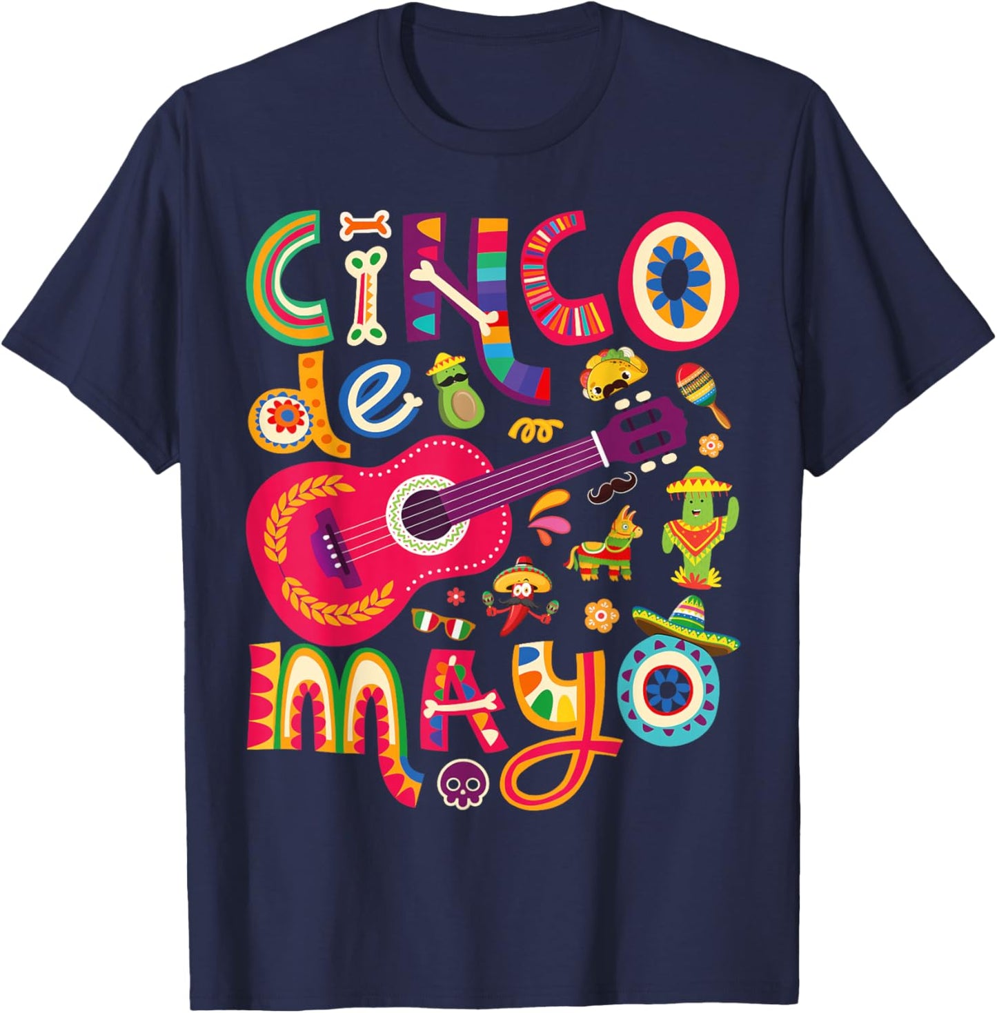 Cinco de Mayo , Mexican Taco Guitar Fiesta Cinco de Mayo T-Shirt - T-Shirt | Navy
