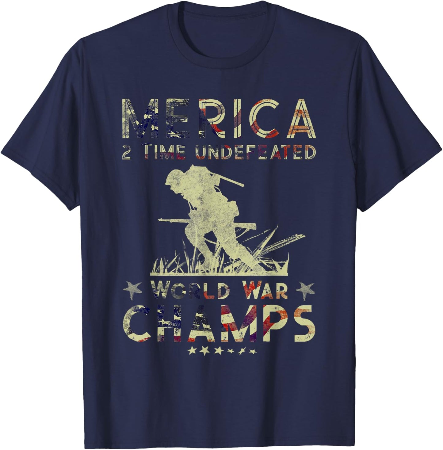 Merica 2 Time Undefeated World War Champs T-Shirt - T-Shirt | Navy