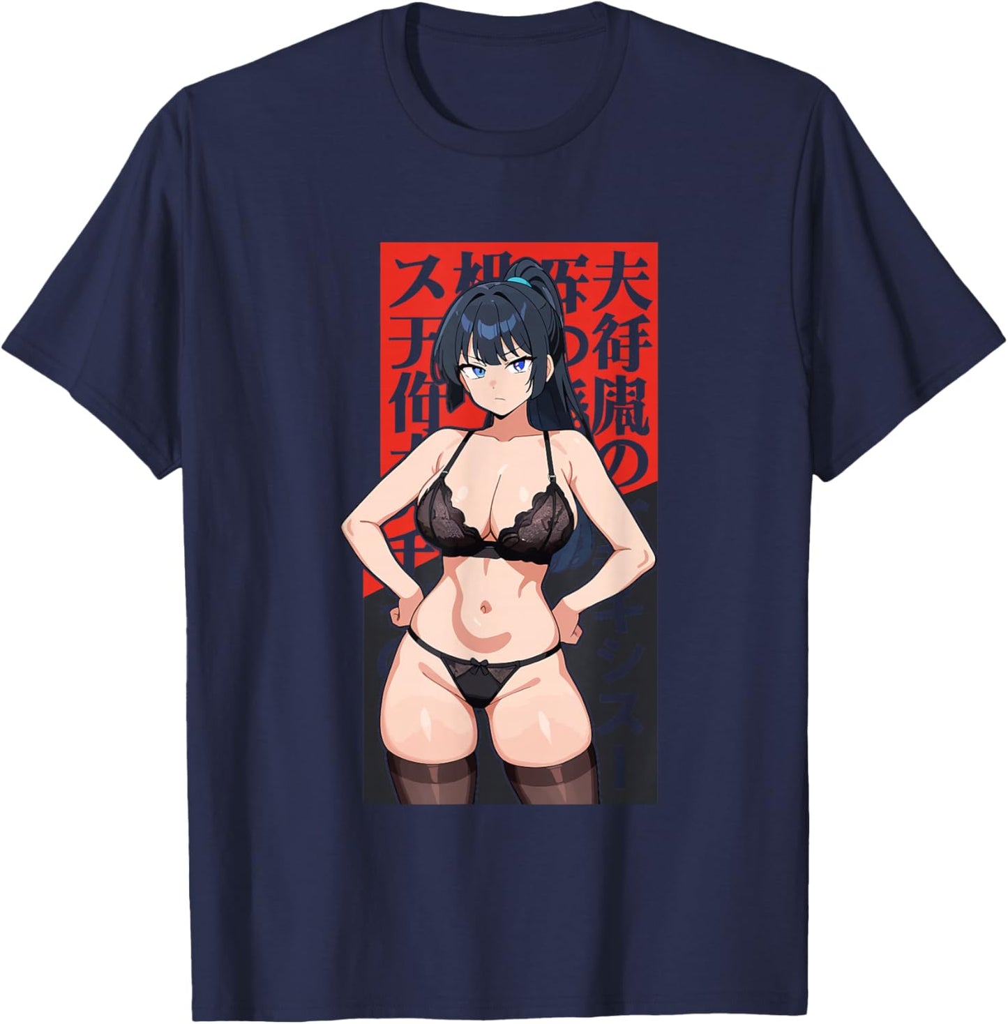 Waifu Sexy Anime Mädchen Bikini Strand Mädchen Manga Japanischer Stil T-Shirt - T-Shirt | Navy
