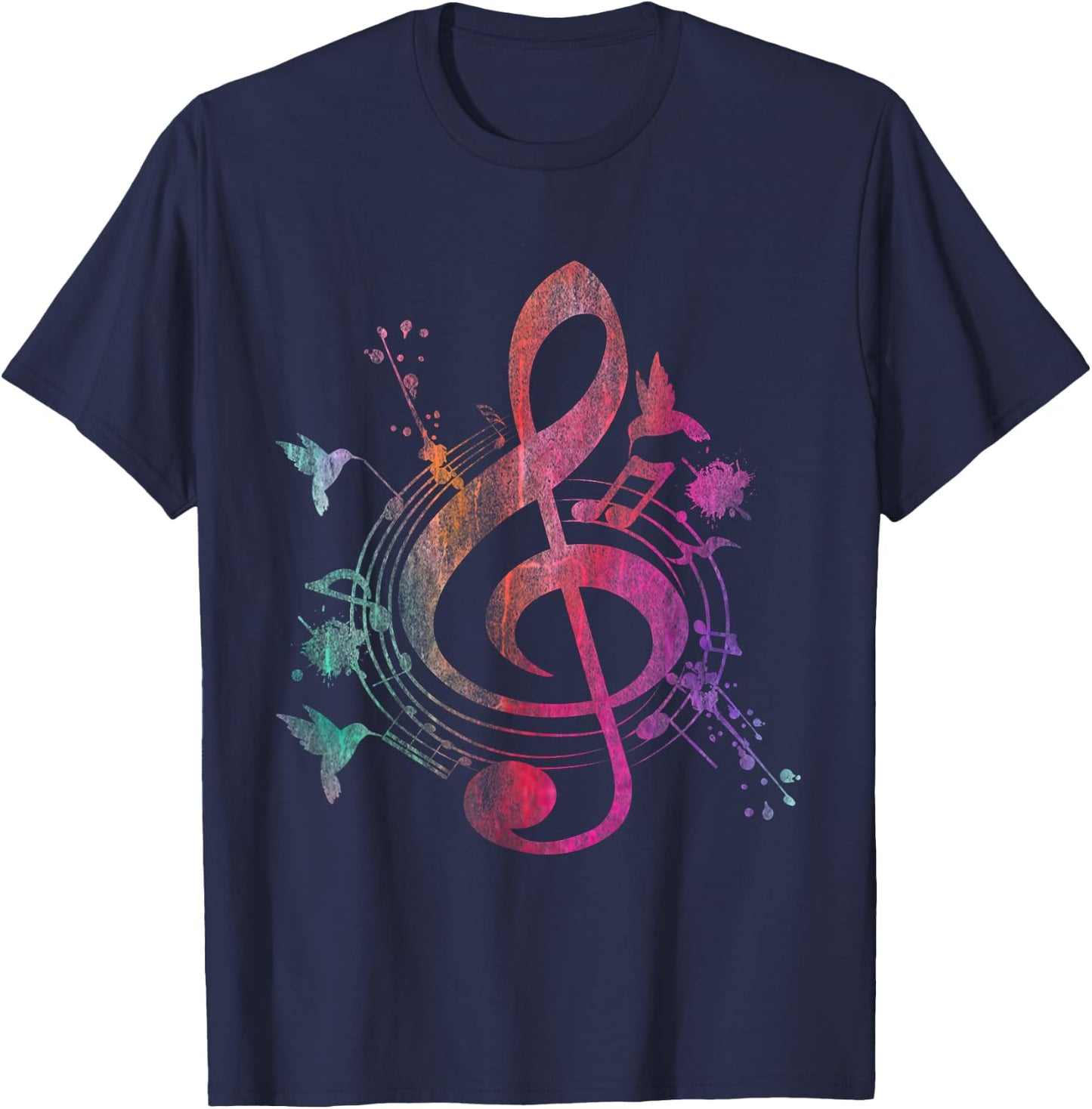 Music Musical Instrument Birds Treble Clef T-Shirt - T-Shirt | Navy
