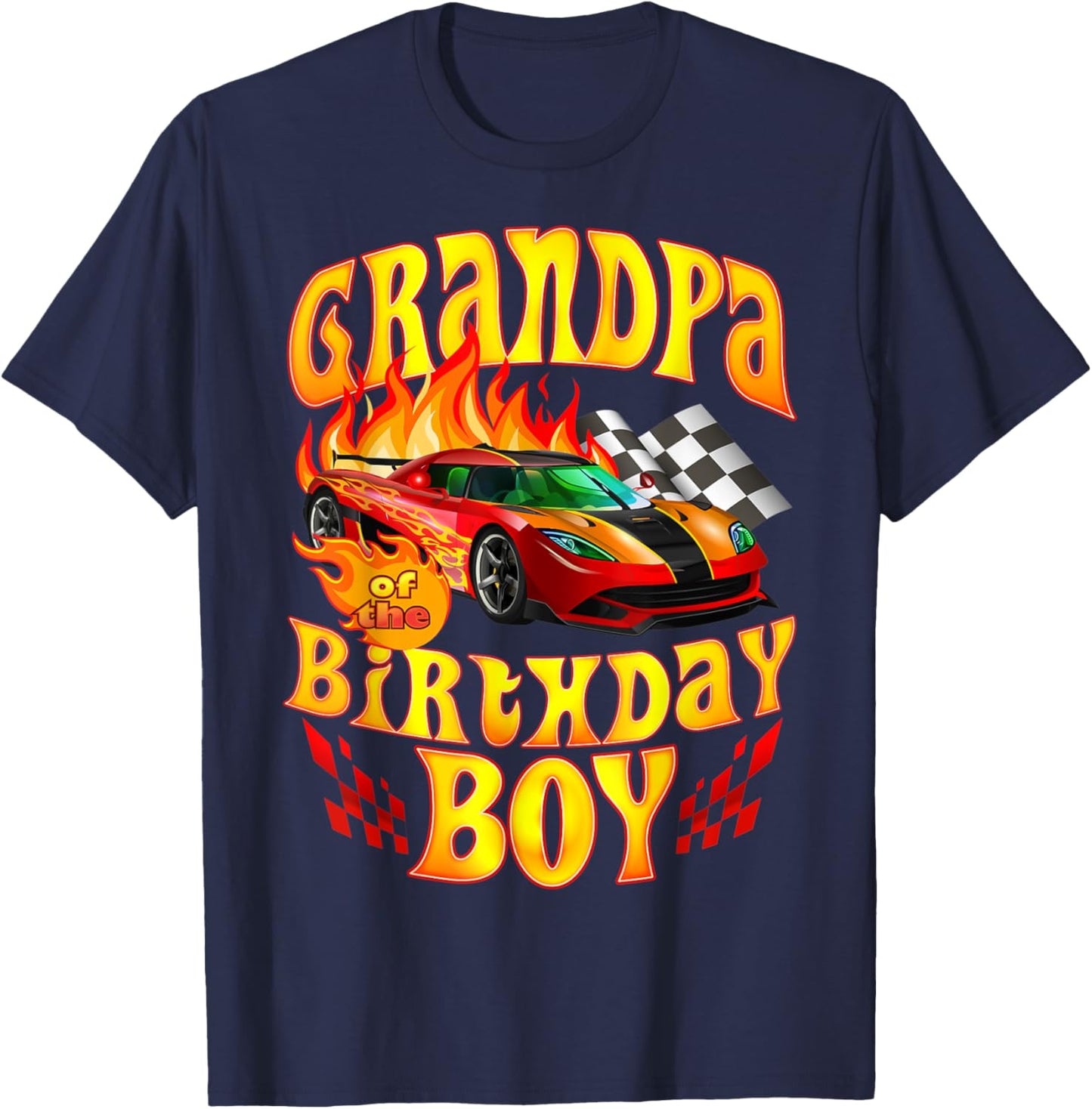 Grandpa of The Birthday Boy Funny Party Racing Supercar Fan T-Shirt - T-Shirt | Navy
