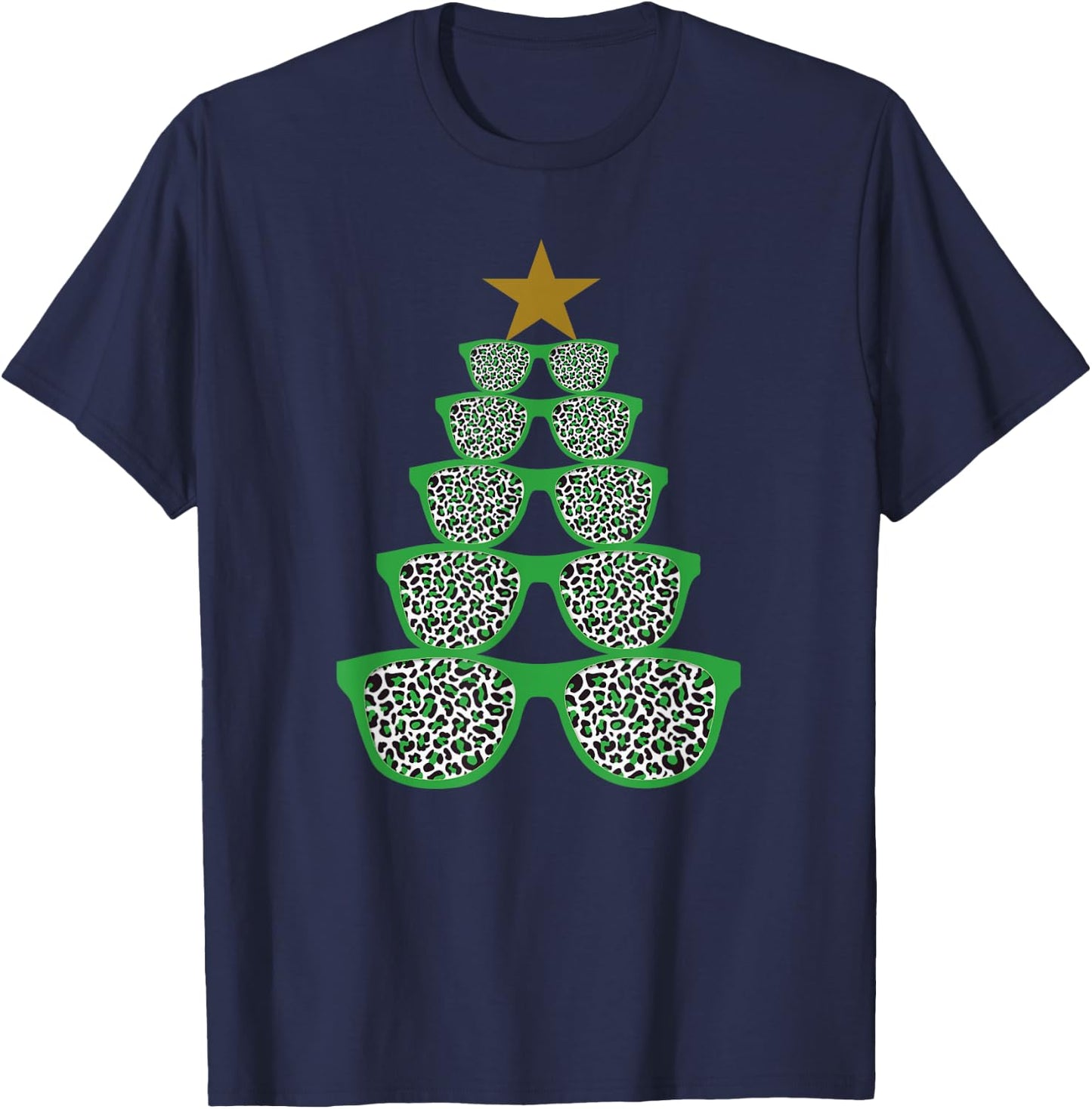 Cute Sunglasses Optometrist Christmas Tree Leopard Optician T-Shirt - T-Shirt | Navy