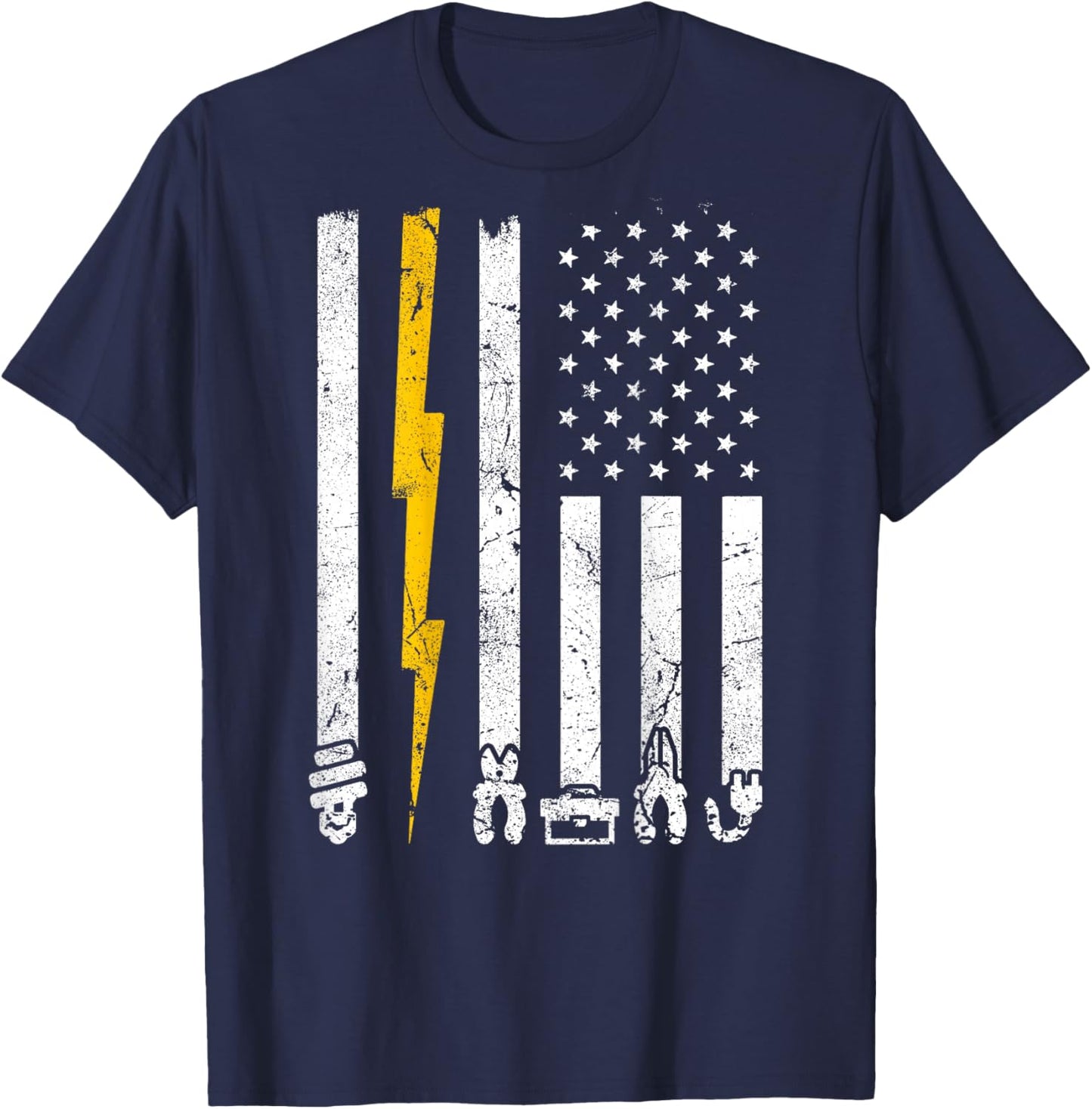 Vintage Electrician Tools USA American Flag Electric Squad T-Shirt - T-Shirt | Navy