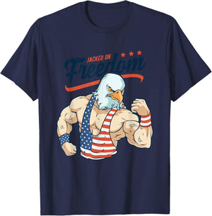 Funny Jacked on Freedom Eagle Workout 4th of July Gift T-Shirt - T-Shirt | Navy