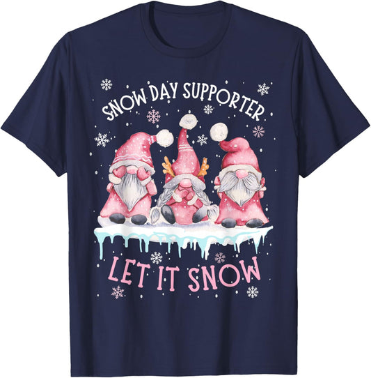Snow Day Supporter Xmas Holiday Let It Snow Cute Three Gnome T-Shirt - T-Shirt | Navy
