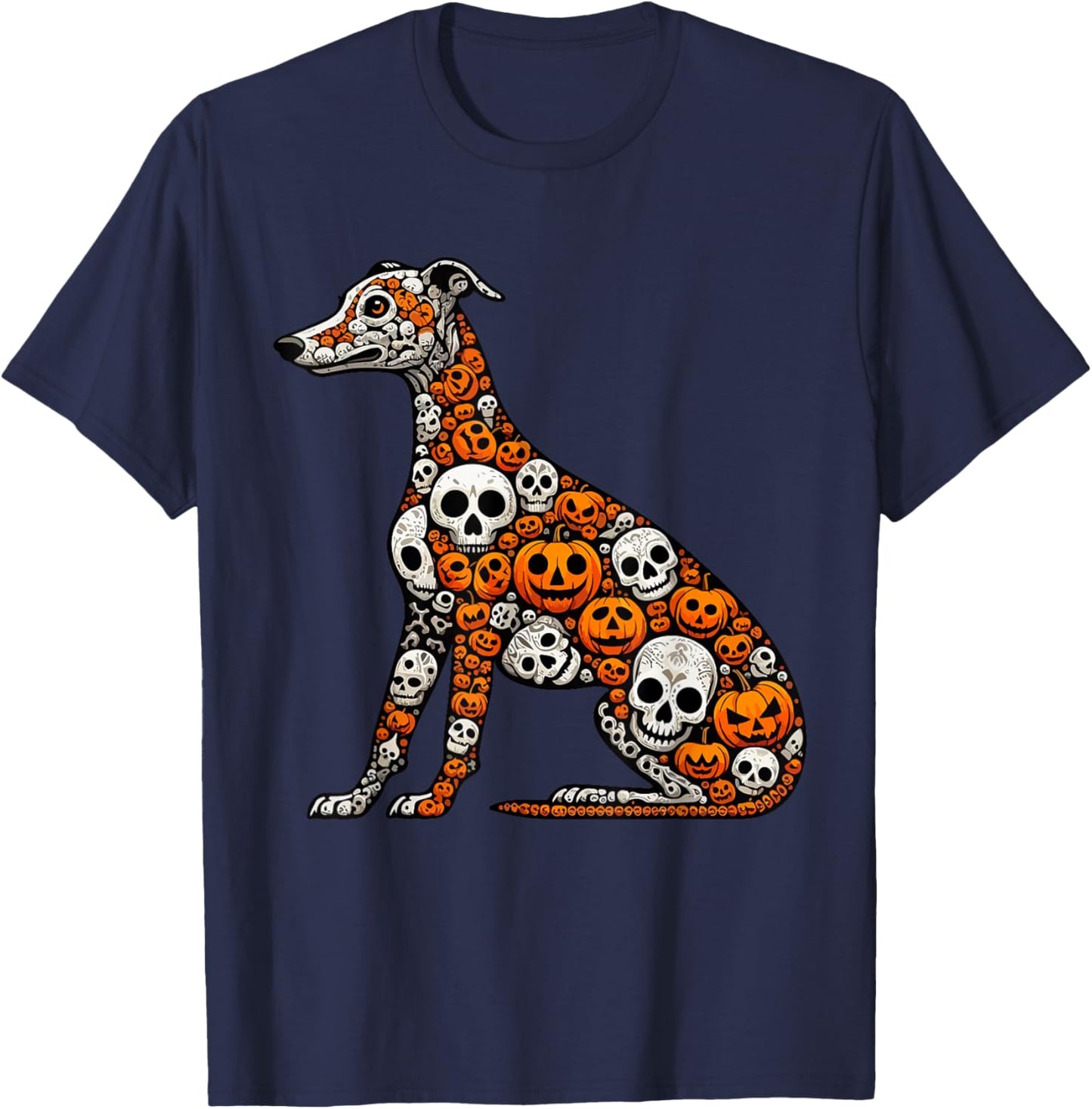 Skulls Carved Pumpkins Halloween Whippet Cute Shape T-Shirt - T-Shirt | Navy