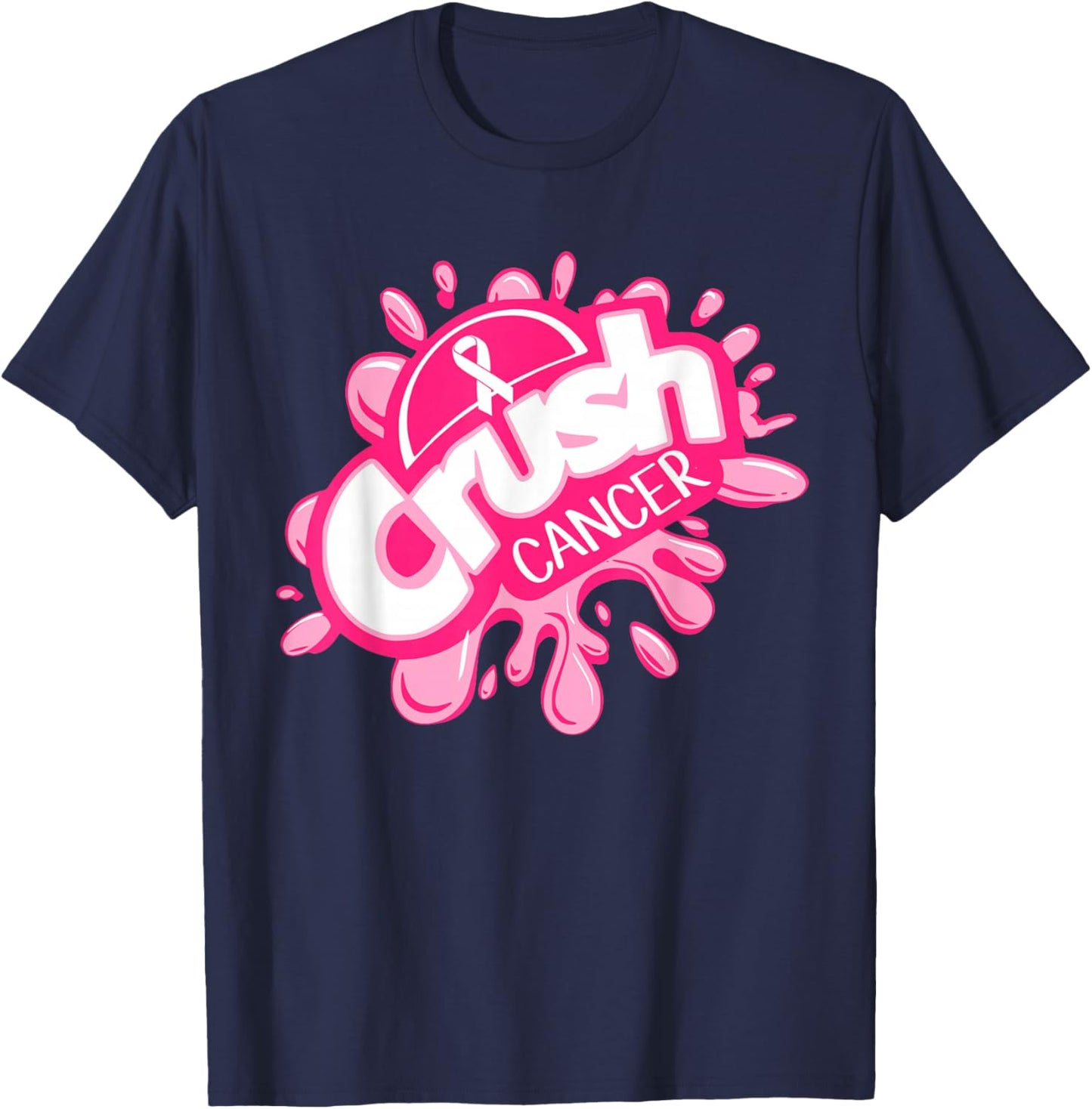 Crush Cancer Pinktober Ribbon Breast Cancer Awareness T-Shirt - T-Shirt | Navy