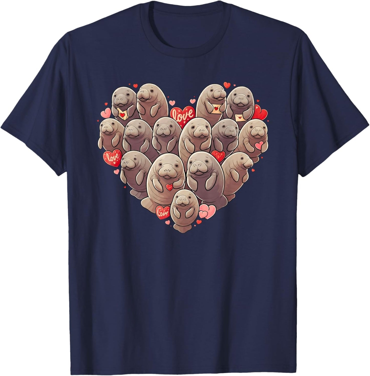 Funny Manatee Heart Valentine Manatee Kids T-Shirt - T-Shirt | Navy