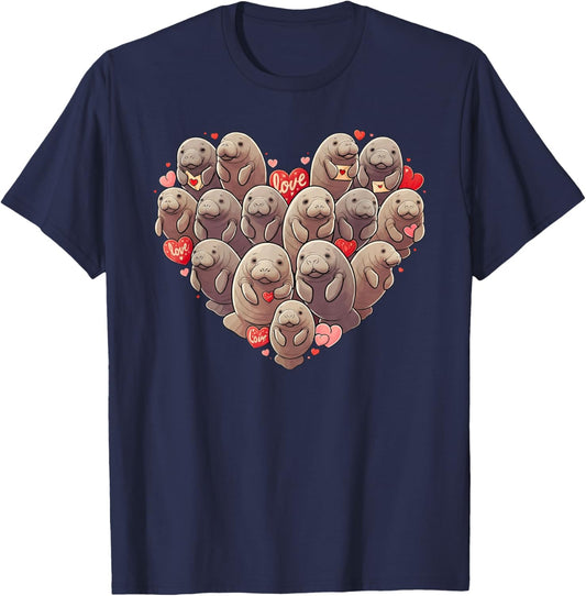Funny Manatee Heart Valentine Manatee Kids T-Shirt - T-Shirt | Navy