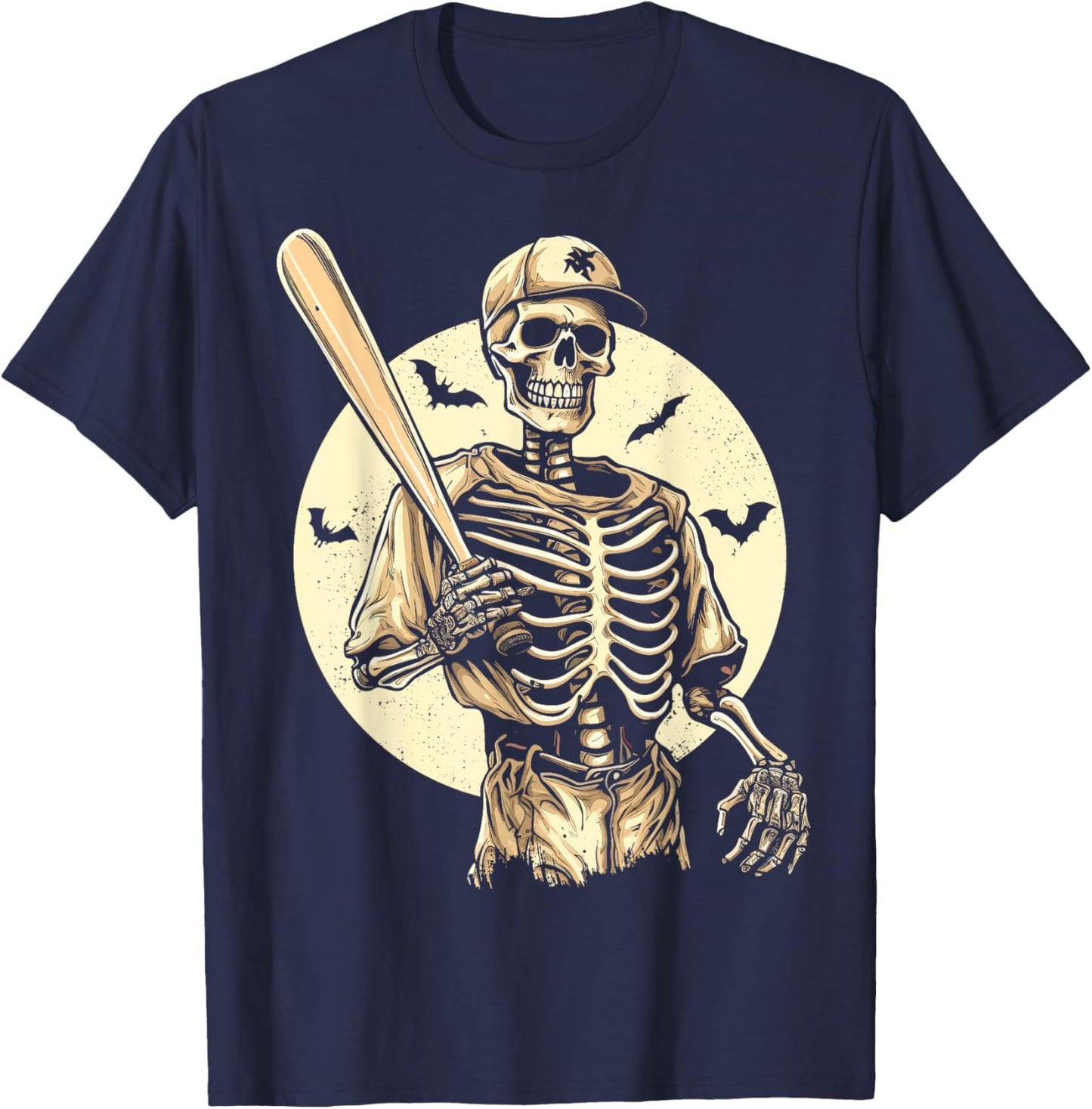 Spooky Creepy Vintage Baseball Skeleton Halloween Men Boys T-Shirt - T-Shirt | Navy