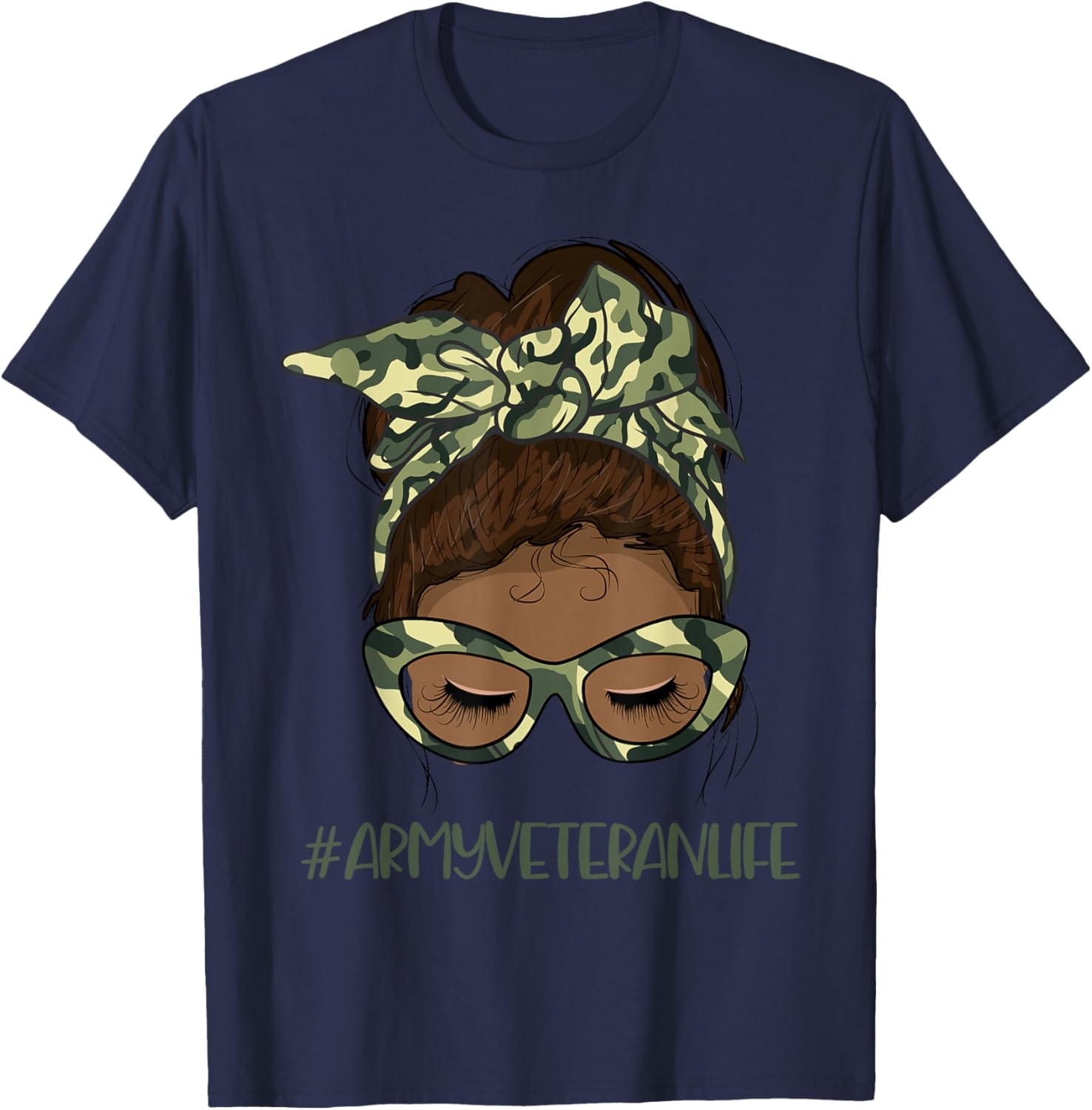 African American Army Veteran Female Afro Melanin Girl T-Shirt - T-Shirt | Navy