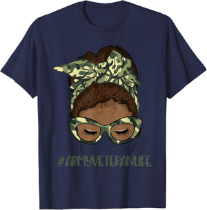 African American Army Veteran Female Afro Melanin Girl T-Shirt - T-Shirt | Navy