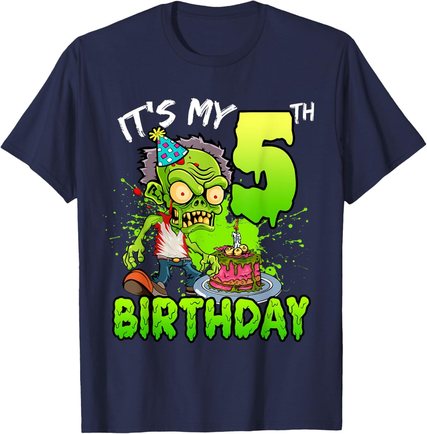 It's My 5th Birthday Zombie Lover 5 Year Old Boys Girls T-Shirt - T-Shirt | Navy
