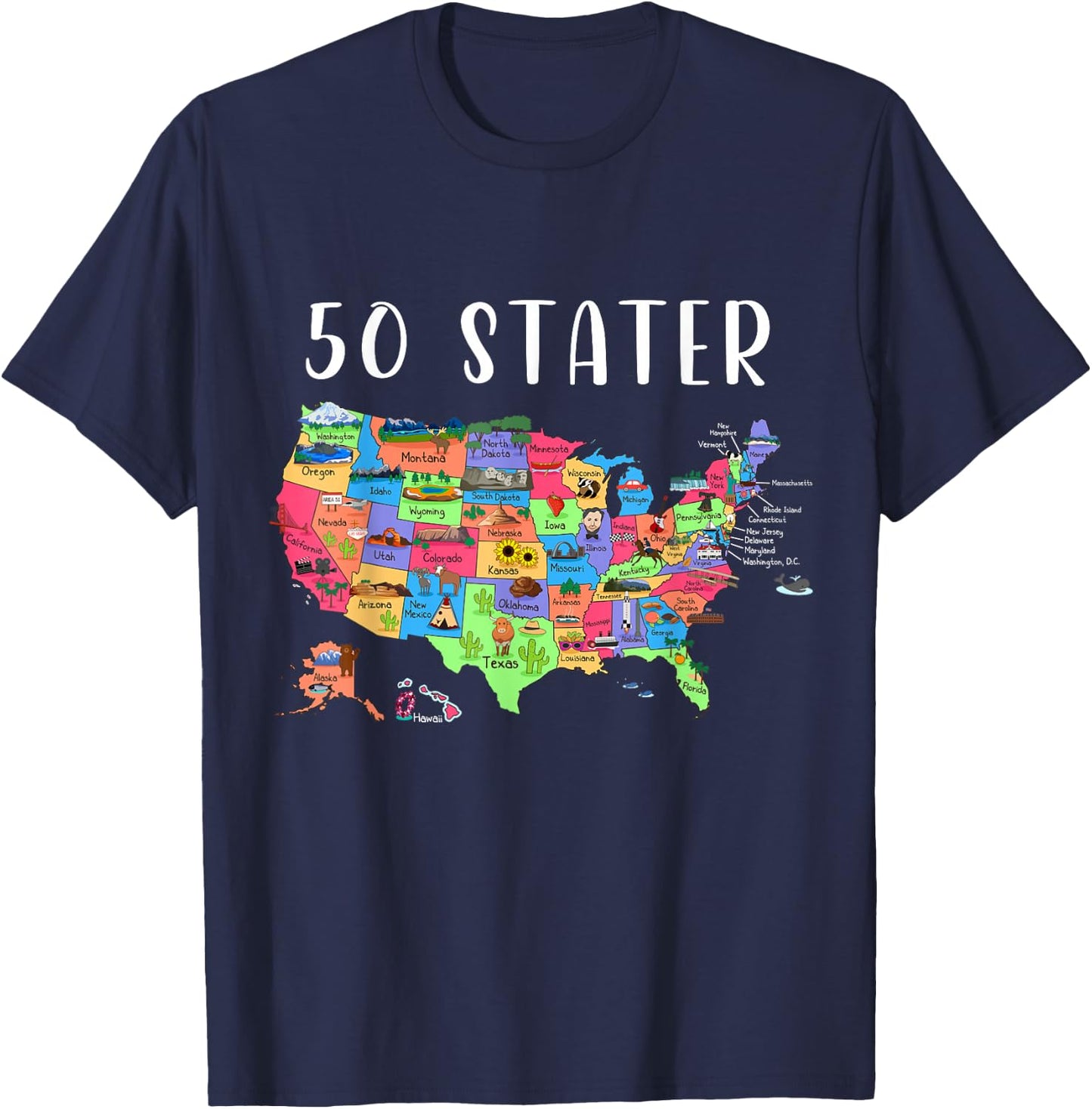 ALL50CLUB USA Travel Gift Visit 50 States Map , Black T-Shirt - T-Shirt | Navy