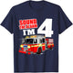 Kids Fire Truck 4th Birthday Boy Firefighter 4 Year Old T-Shirt - T-Shirt | Navy