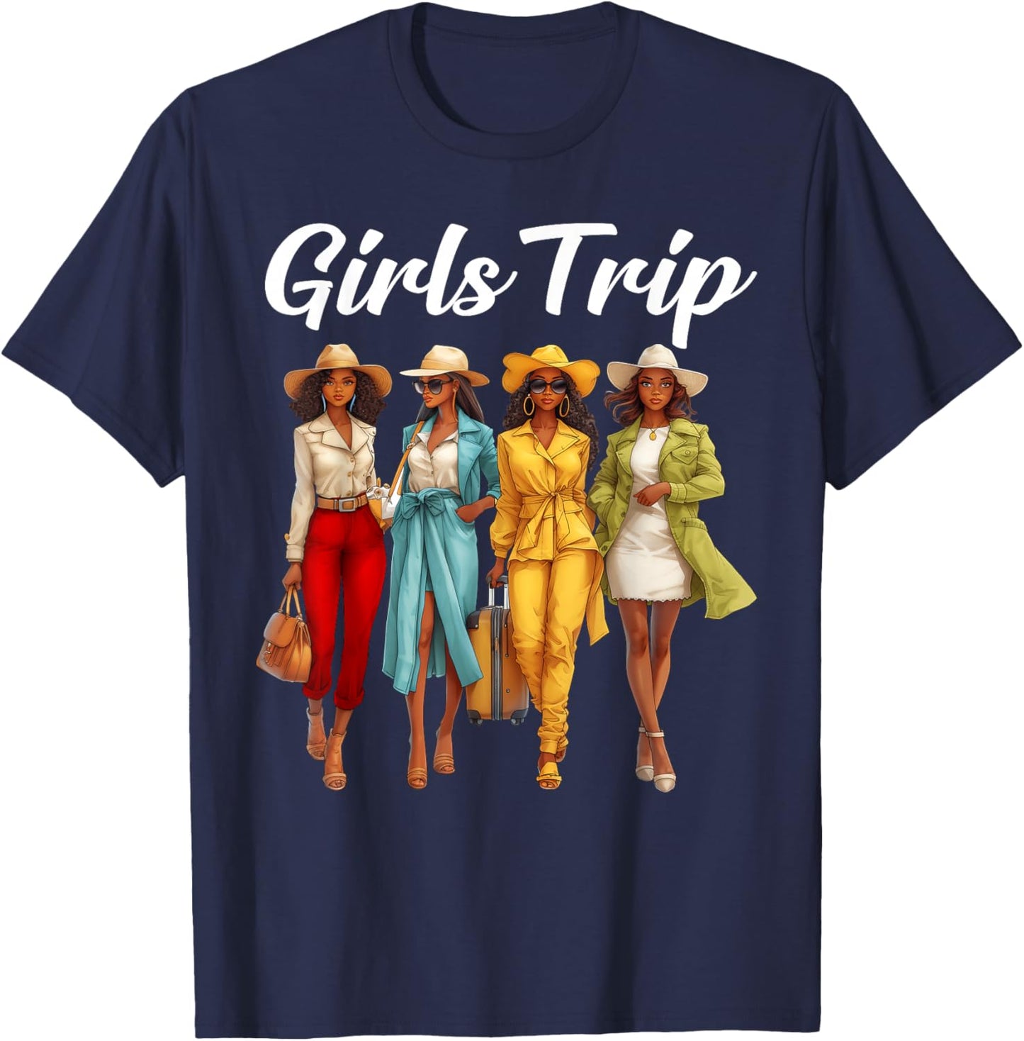 Girls Trip African American Black Women Afro Girls Together T-Shirt - T-Shirt | Navy