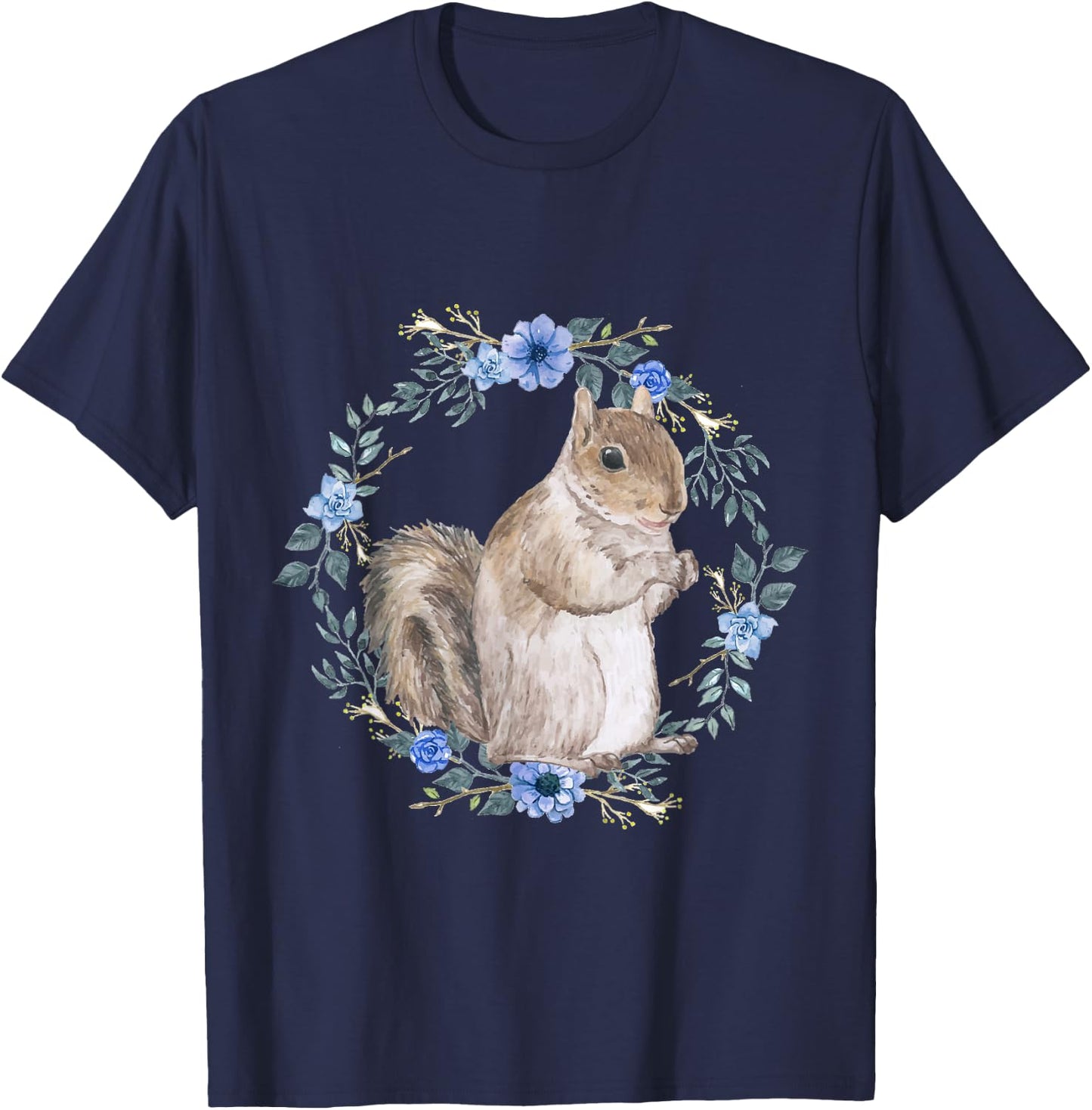 Flower Circle Squirrel T-Shirt - T-Shirt | Navy