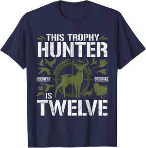 12 Year Old Hunting Birthday Party Deer Hunter 12th Gift T-Shirt - T-Shirt | Navy