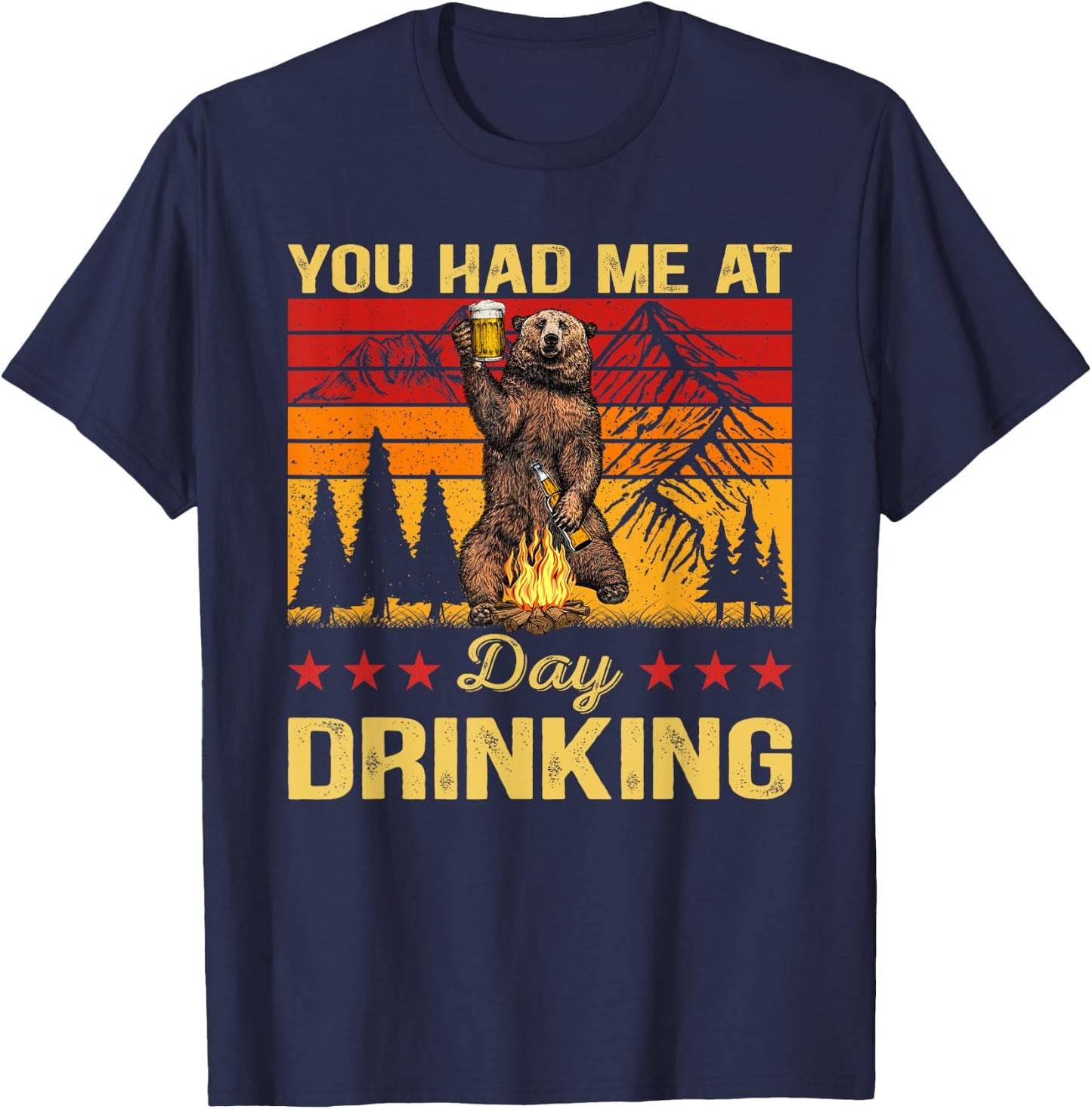 You Had Me At Day Drinking Vintage Bear Drinking Beer T-Shirt - T-Shirt | Navy