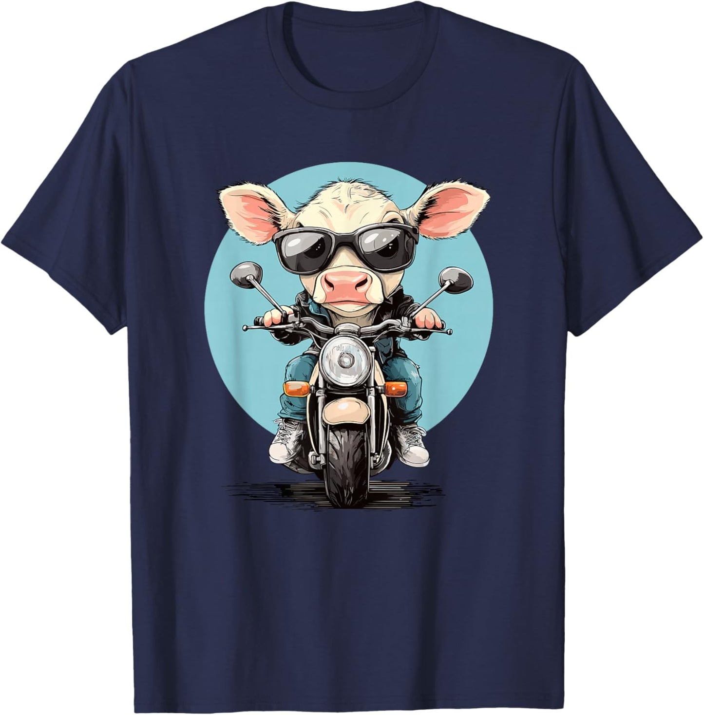 Cool Cow Riding Motorcycle with Posture T-Shirt - T-Shirt | Navy
