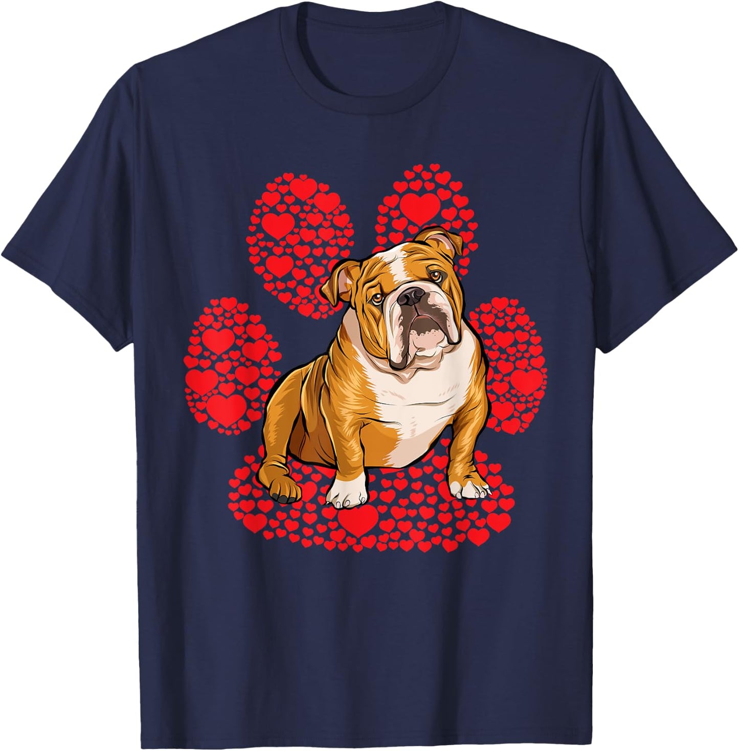 Bulldog Valentines Day Dog Love Paw T-Shirt - T-Shirt | Navy