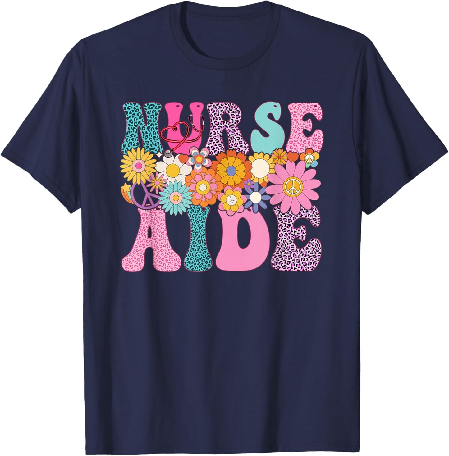 Nurse Aide Week Groovy Leopard Appreciation Day T-Shirt - T-Shirt | Navy