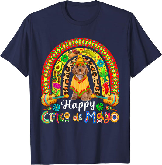 Happy Cinco De Mayo Mexican Cockapoo Sombrero Rainbow T-Shirt - T-Shirt | Navy