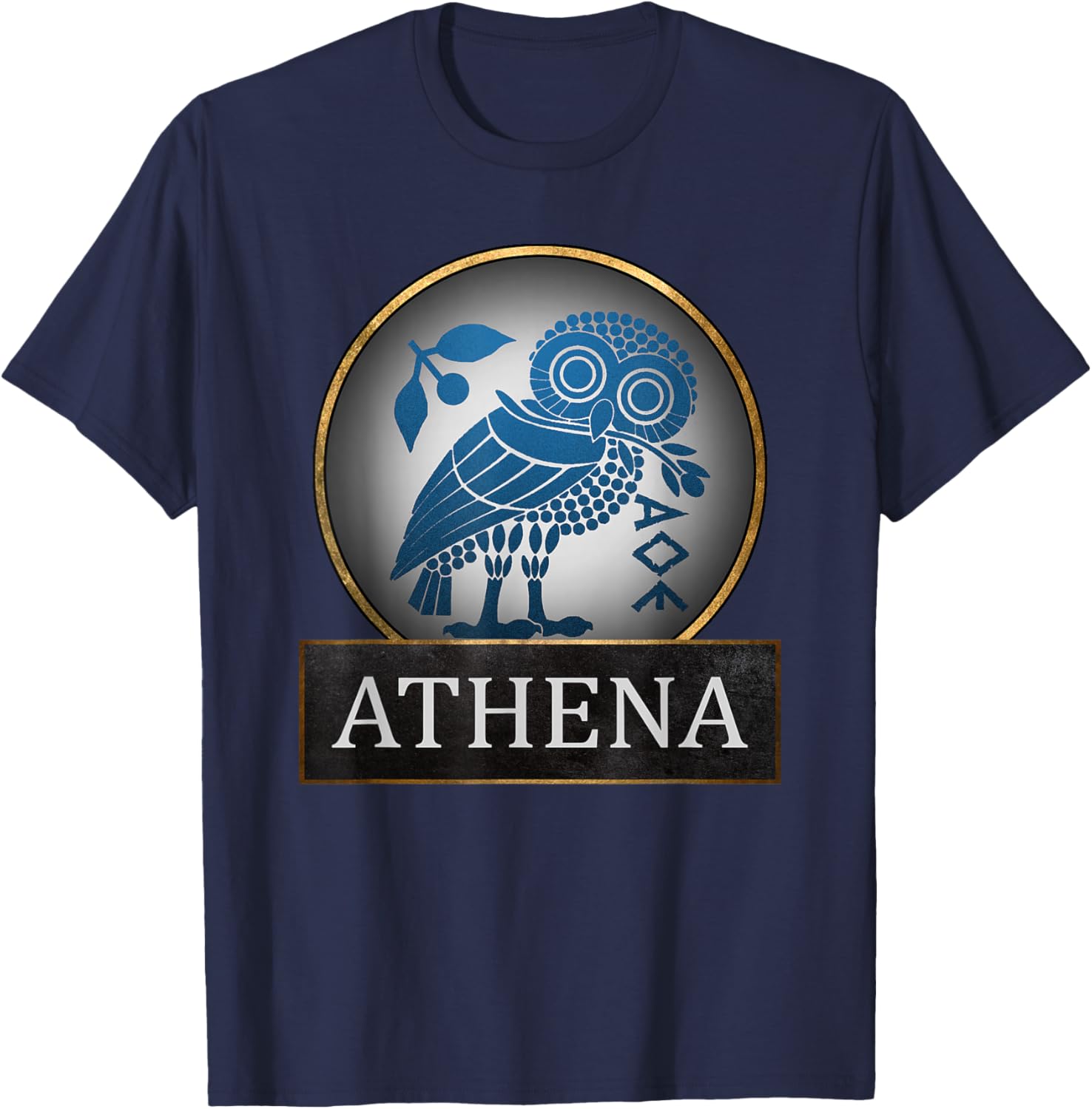 Athena Owl Symbol of Greek Goddess of Wisdom and T-Shirt - T-Shirt | Navy