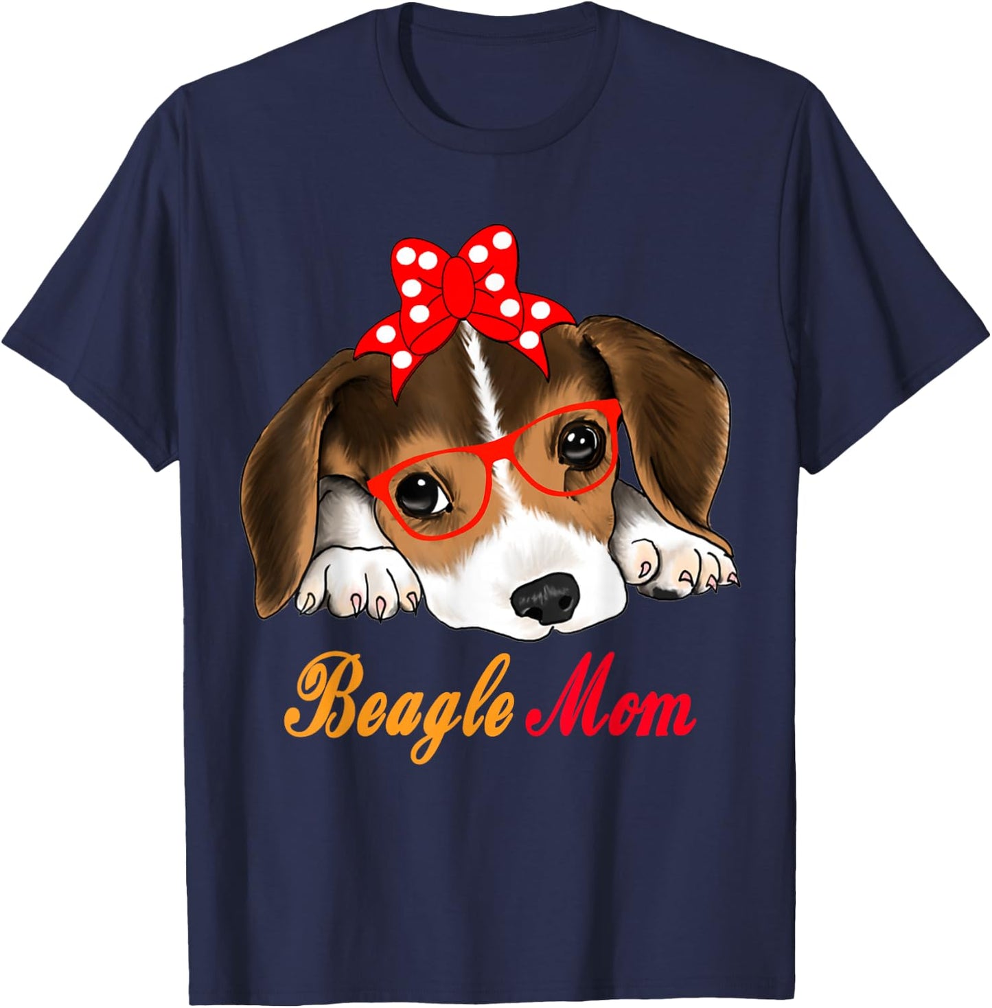 Dog Lover Gifts Bow Tie Glasses Funny Cute Beagle Mom T-Shirt - T-Shirt | Navy