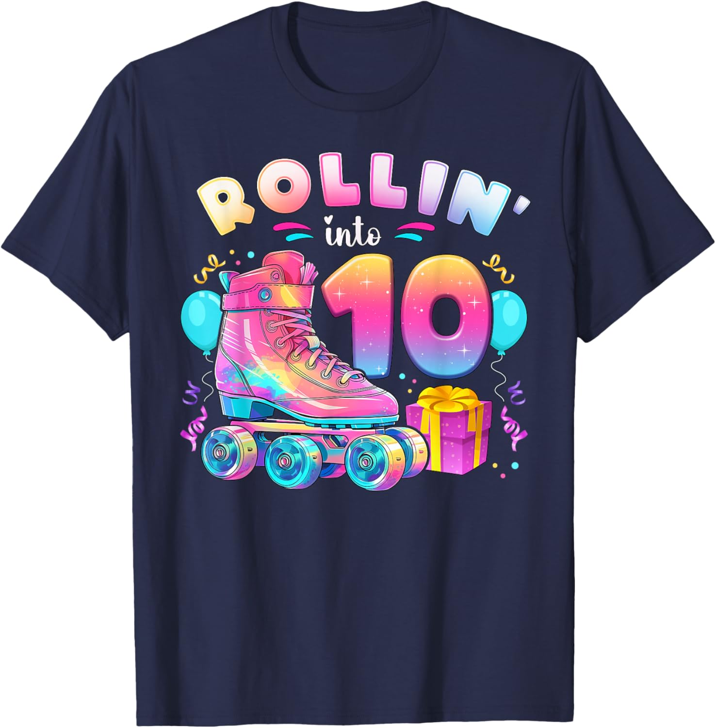 10th Birthday Girl 10 Years Roller Skates Number 10 T-Shirt - T-Shirt | Navy