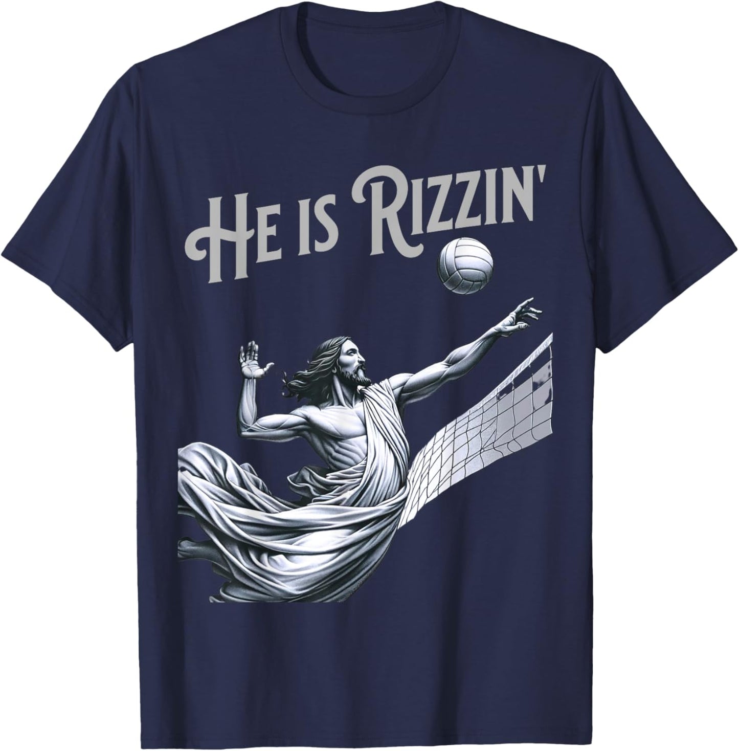 He is Rizzin Jesus Playing Volleyball Funny Sports Rizz T-Shirt - T-Shirt | Navy