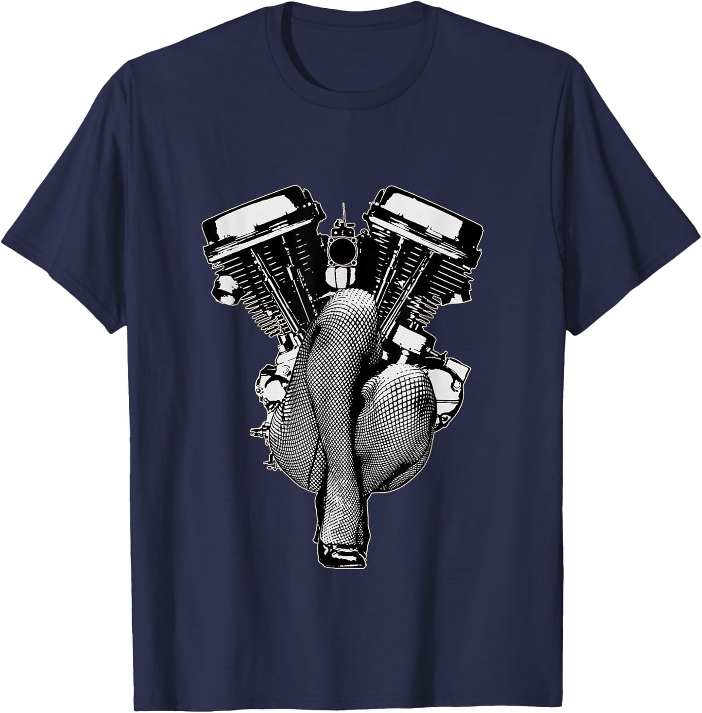 Ultra Sexy HD Panhead Pinup Motorcycle Lets Biker Gear VTwin T-Shirt - T-Shirt | Navy