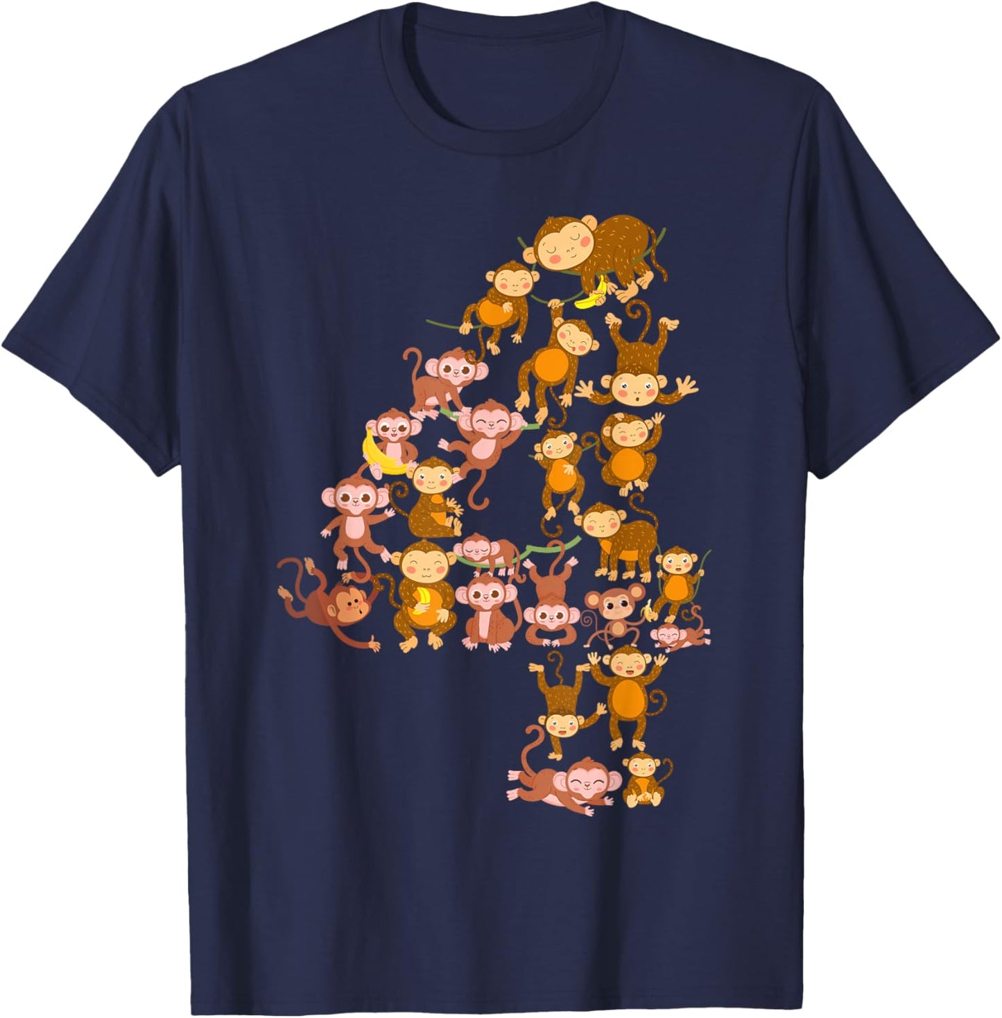 Kids 4th Birthday Monkey Theme 4 Year Old Kid Monkeys Lovers T-Shirt - T-Shirt | Navy