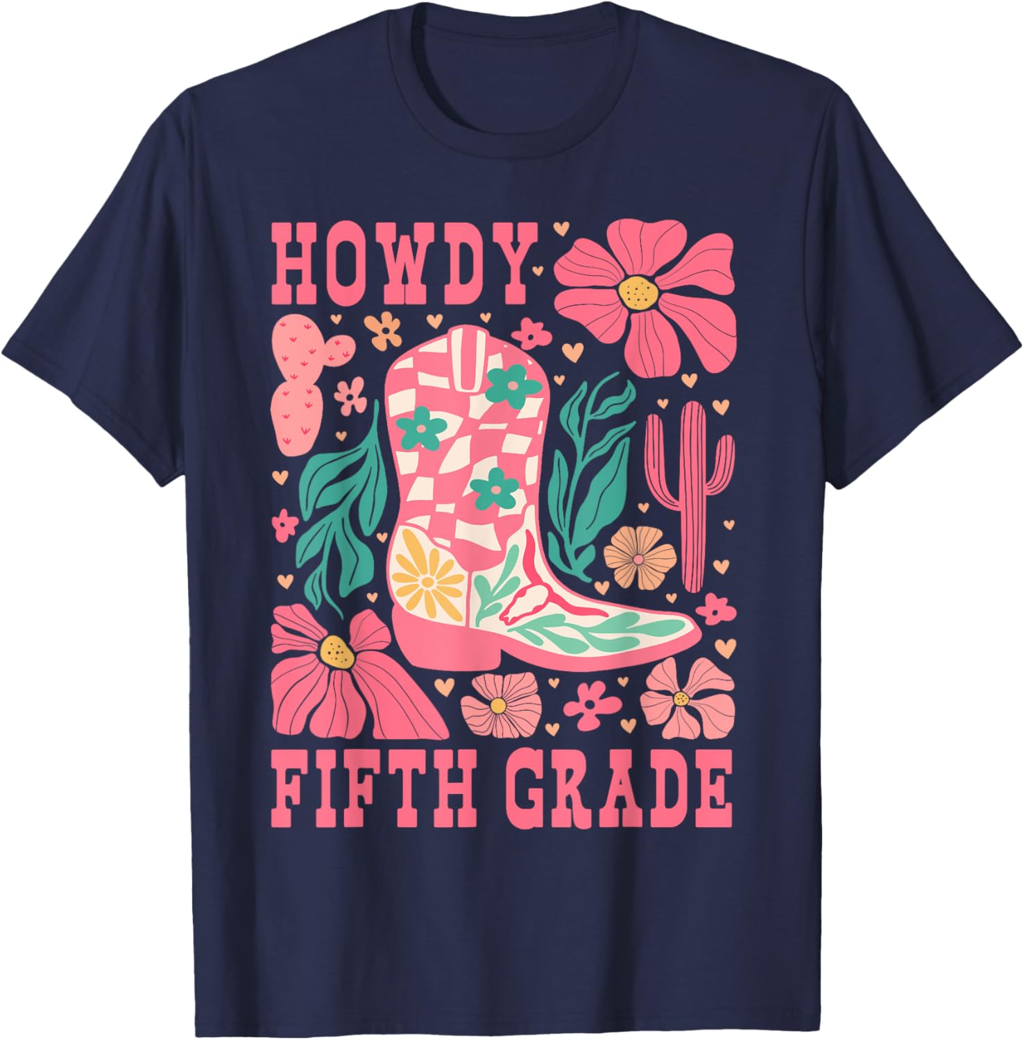 Howdy Fifth Grade Western 5th Grade Teacher Cowboy Cowgirls T-Shirt - T-Shirt | Navy