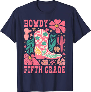Howdy Fifth Grade Western 5th Grade Teacher Cowboy Cowgirls T-Shirt - T-Shirt | Navy