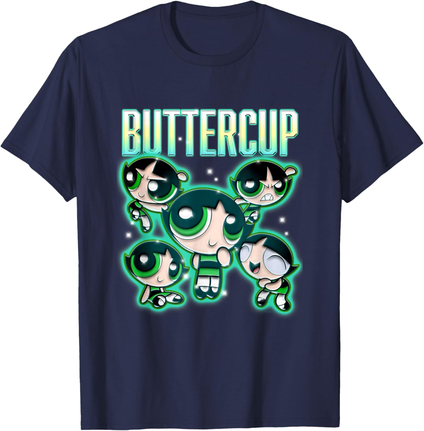 The Powerpuff Girls Buttercup Chrome Multi Pose T-Shirt - T-Shirt | Navy
