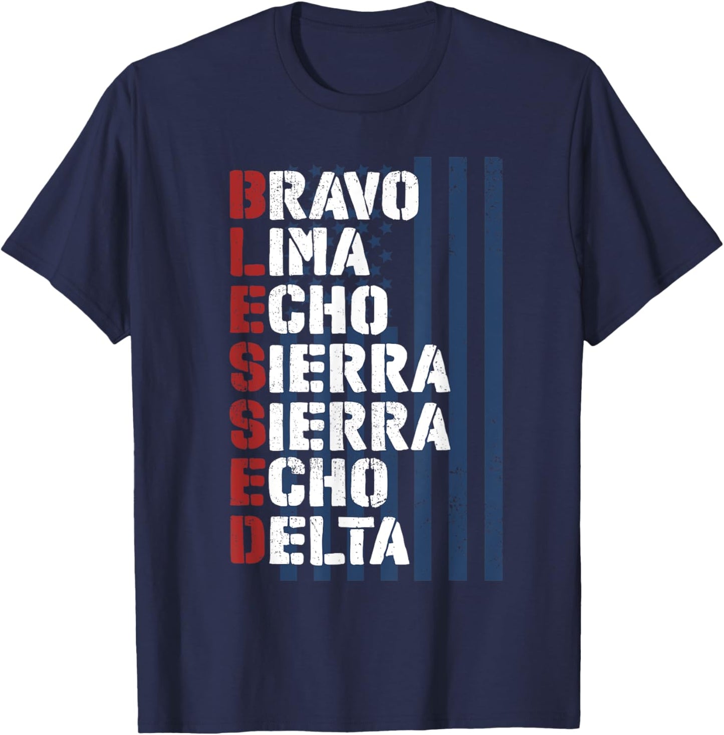 Blessed Military Alphabet Letters for Patriotic Christian T-Shirt - T-Shirt | Navy