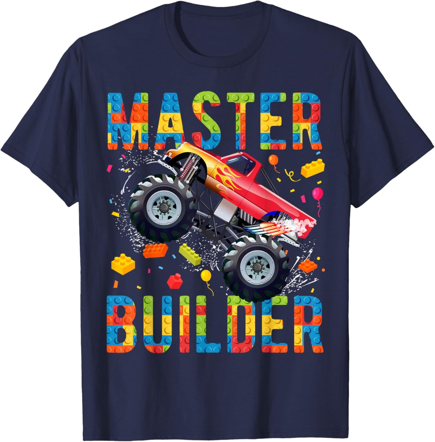 Master Builder Building Blocks Monster Truck T-Shirt - T-Shirt | Navy