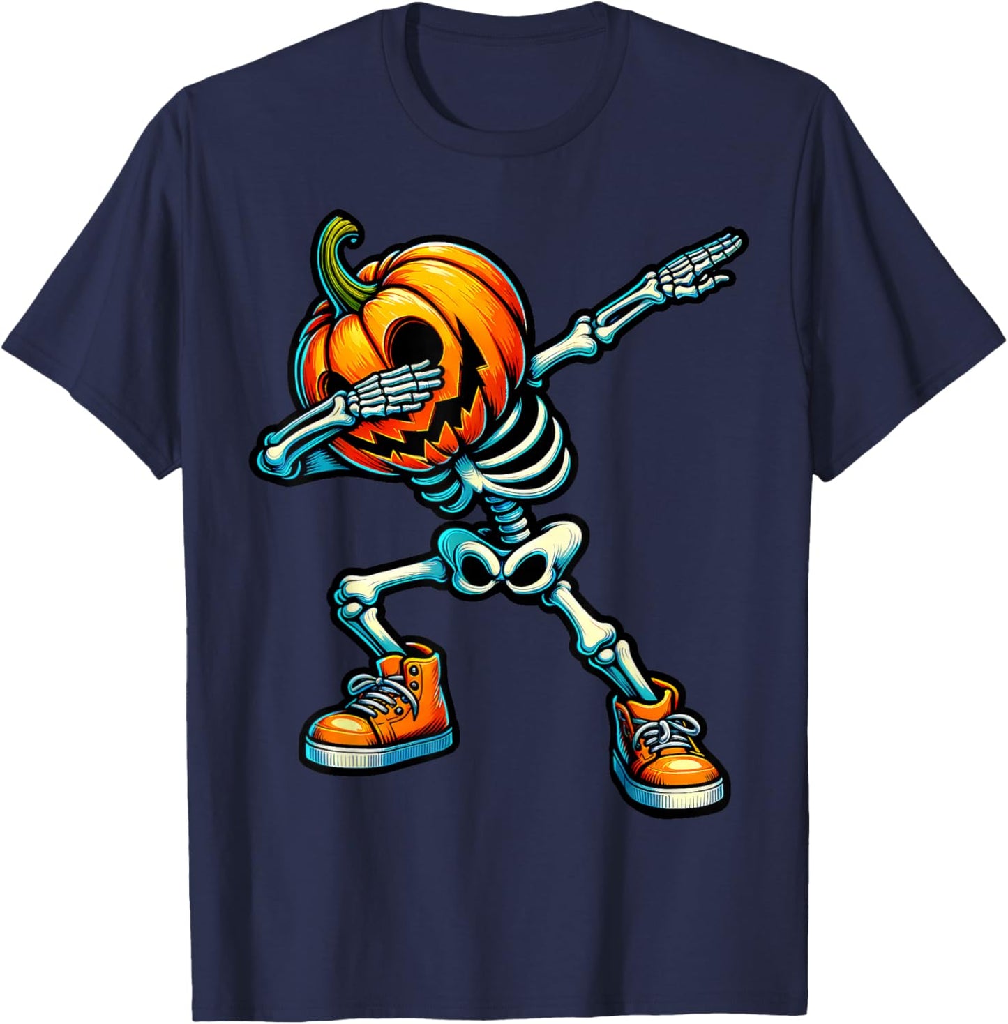 Dabbing Halloween Skeleton Boys Trick Treat Funny Pumpkin T-Shirt - T-Shirt | Navy
